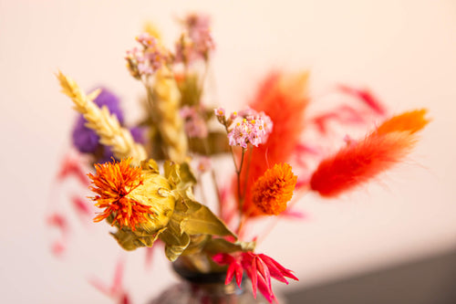 Bolvaasje met droogbloemen bont