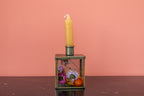 Kaarsenpot goud met kaars en droogbloemen