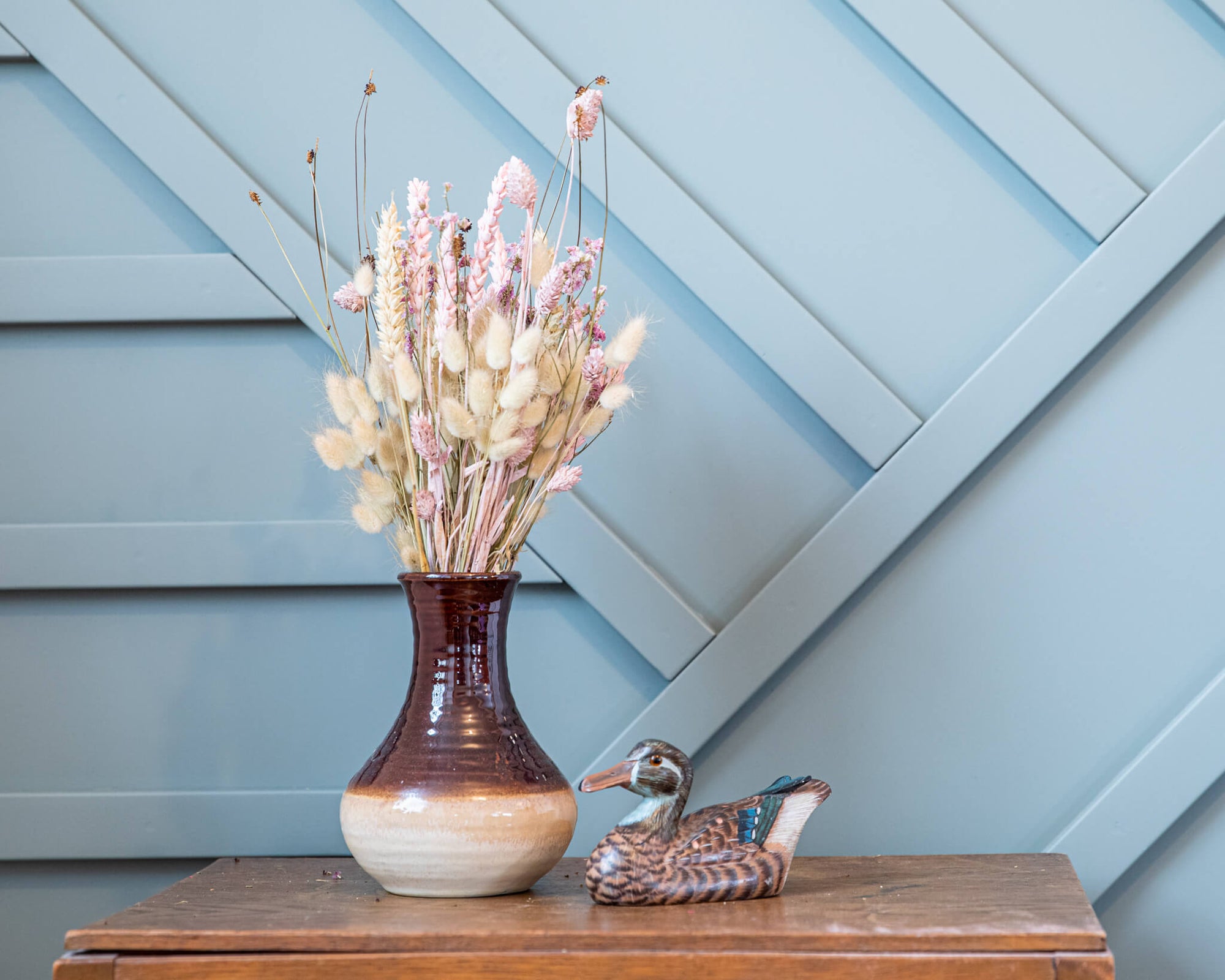 Droogboeket klein naturel met rose
