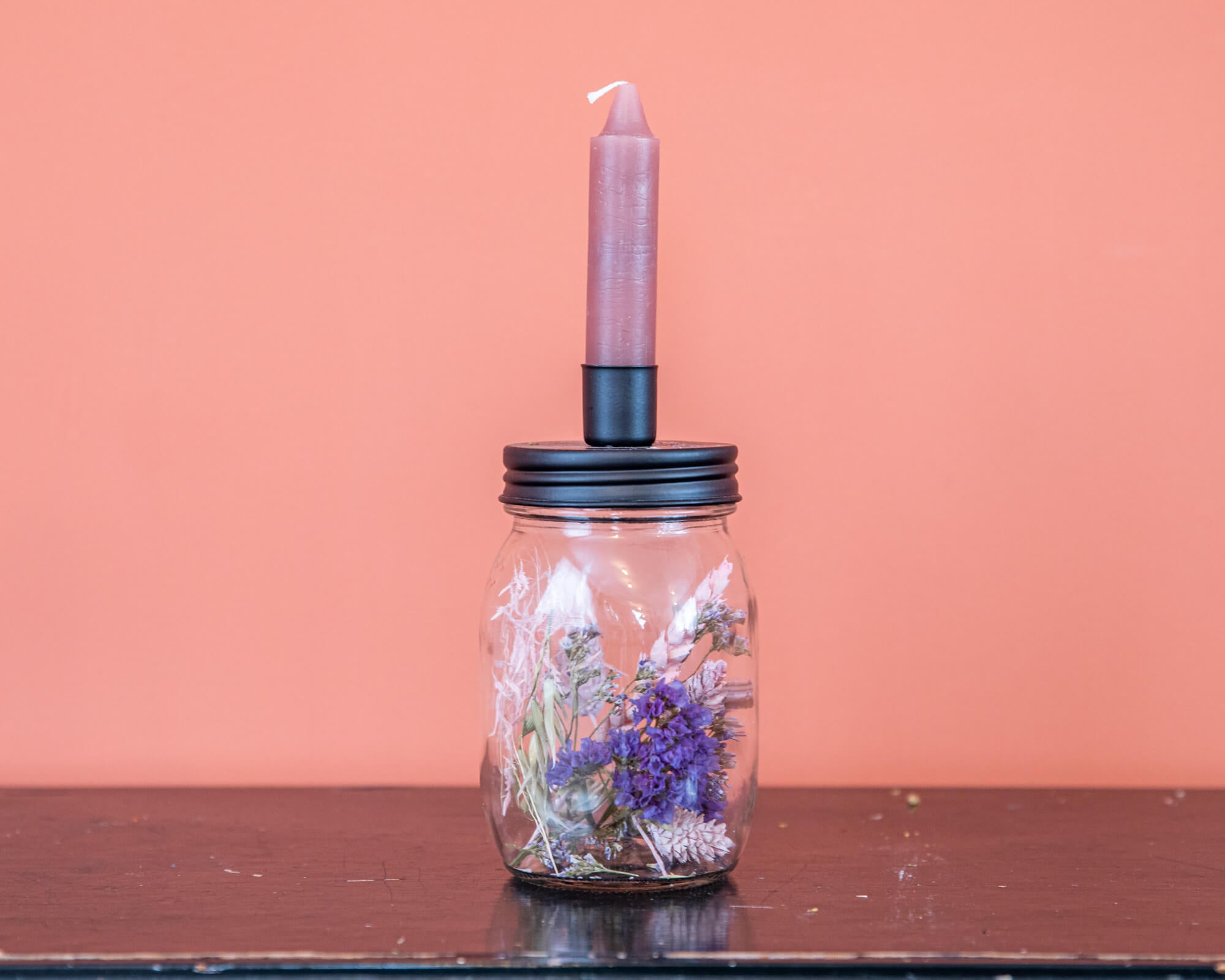 Kaarspot Zwart incl. kaars Wit/Rose/Paars