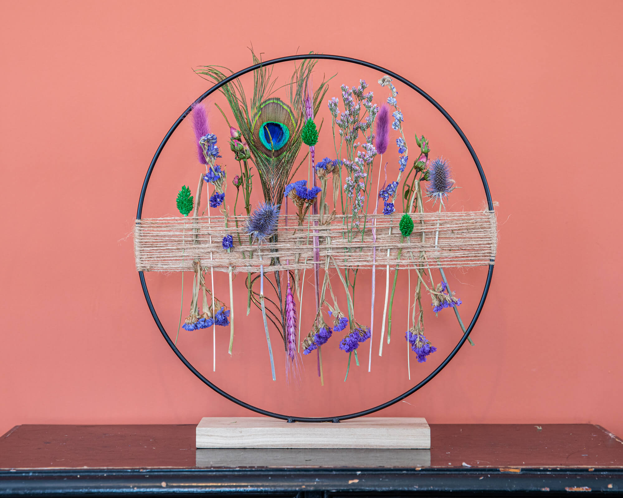 Droogbloem cirkel op standaard groot Blue/Purple