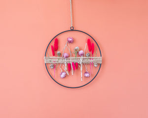 Droogbloem hanger cirkel klein 27 cm Pink